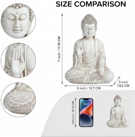 Leekung Buddha statue for home decor accents,laughing buddah statue for meditation zen garden spiritual room feng shui desk table yoga decor,small buda budda home decorations gifts antique ivory white - Image 2