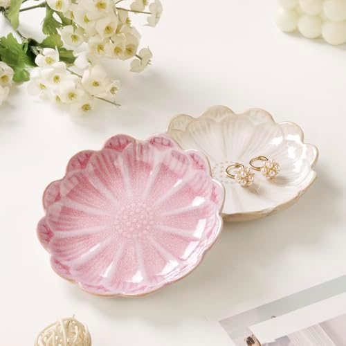 Lotus Ring Holder Dish Small Indoor Ash Tray, Ceramic Dessert Plate Trinket Jewelry Holder Organizing Necklace Earrings for Parents Friends Sister, White. All Jewelries Are NOT Included. - Image 3
