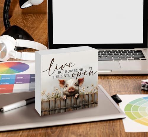 Pig Signs - Farm Cottagecore Animal Office Kitchen Bedroom Decor,Rustic Farmhouse Live like Someone Left the Gate Open Home Decor Wooden Signs,Pig Gifts for Women,8x8 - Image 5