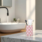 Checkered Bathroom Toothbrush Holder, Bathroom Black and White Ceramic Toothbrush Holder, Modern Toothbrush Box, Used for Bathroom countertop Storage Rack, Checkered Bathroom Decoration (Pink) - Image 5