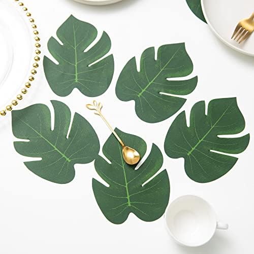 ATFL 8.3'' Artificial Medium Palm Leaves,50 PCS Fake Tropical Monstera Faux Palm Leaves for Safari Jungle Hawaiian Luau Party Table Decoration Wedding Birthday Beach Theme Party (Green, 50)… - Image 5