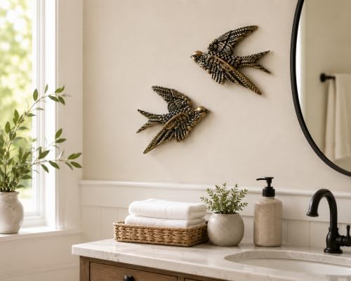 AMOIENSIS 4.75 Inch Vintage Swallow Bird Wall Sculpture Set of 2 - Image 6