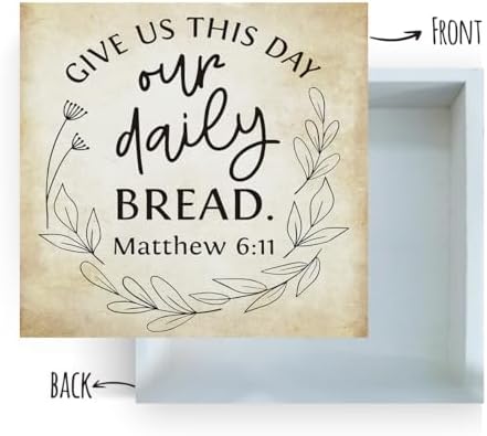 Inspirational Bible Verse Give Us This Day Our Daily Bread Wooden Box Sign Scripture Desk Decor Rustic Scripture Wood Block Plaque Box Sign for Home Office Shelf Table Decoration - Image 2