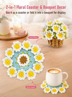 Crochet Flower Bouquet Coasters, Cotton Daisy Gift for Home Decor 4Pcs - Image 6