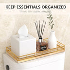 Toilet Paper Basket Organizer, Oak Wood Toilet Tank Tray with Metal Frame - Image 3