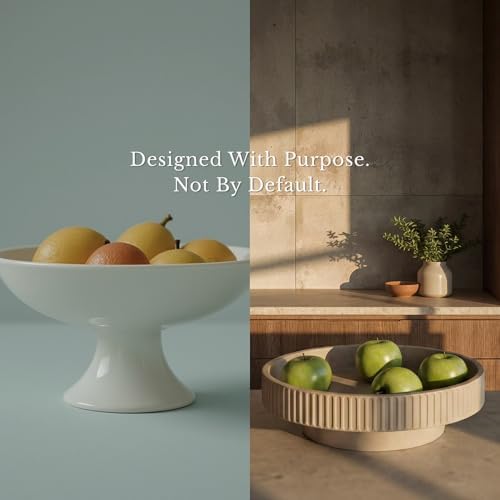 JUPTR Concrete Fruit Bowl (12") – Shallow Fluted Pedestal Decorative Centerpiece Bowl for Table, Entryway Catch-All & Modern Home Decor – Heavyweight Stone Bowl (Beige) - Image 6