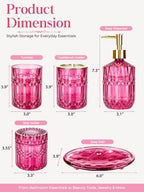 Haturi Hot Pink Bathroom Accessories Set, Glass Bathroom Set, 5 Pcs - Image 2
