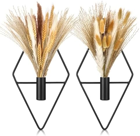 Peryiter 2 Pcs Boho Pampas Wall Art Decor Hanging Metal Wall Art, Black by Peryiter