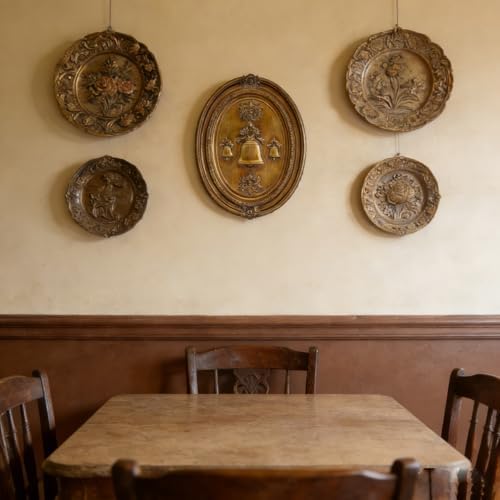 SIKOO Vintage Wall Sculptures Bronze Gold Christmas Bell and Floral Wall Art Hand Painted Ornate Wall Hanging Decoration Antique Pediment Wall Statue Ornament Decor Gallery for Kitchen Bedroom Living Room - Image 4