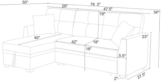 Convertible Sofa Bed, L Shape Sleeper Sofa - Image 2