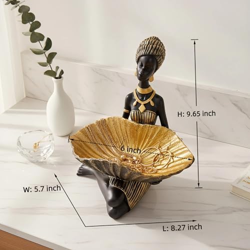 Lescafita African Lady Decorative Bowl Statue Black Gold Figurine - Image 3