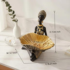Lescafita African Lady Decorative Bowl Statue Black Gold Figurine - Image 3