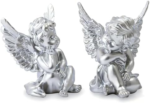 OwMell Set of 2 Cherub Angels Resin Statue Figurine, Indoor Home Decoration - Image 2