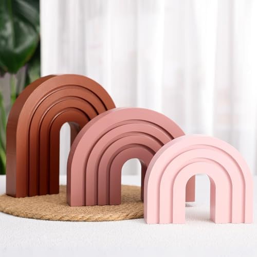 3 Set Pink Boho Shelf Decor Wood Arch Ends - Image 3
