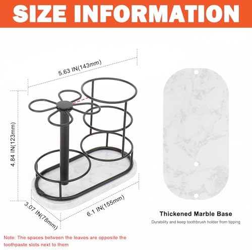 Toothbrush Holder Stand for Bathroom, Metal Toothbrush Organizer with Marble Base, Toothbrush Storage Collection for Family, Suitable for Home Hotel Countertop Vanity (Medium, Matte Black) - Image 2