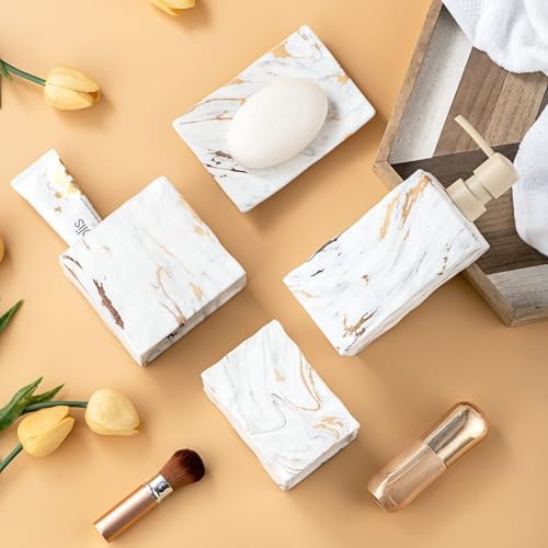 RQYIXI Ceramic Bathroom Accessories Set,Gold,4 Piece,Marble Design - Image 3