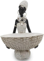 Lescafita Ivory White African Woman Seated Statue with Earrings by LESCAFITA