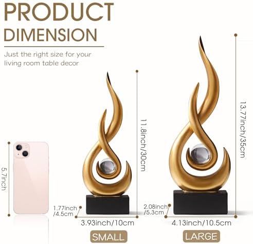 FJS Gold Abstract Flame Sculpture for Living Room Coffee Table Decor - Image 3