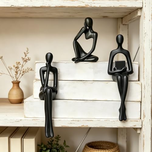 Abstract Small Black Reading Thinker Statue for Book Shelf Office,Set of 3 - Image 2