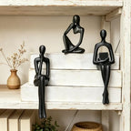 Abstract Small Black Reading Thinker Statue for Book Shelf Office,Set of 3 - Image 2