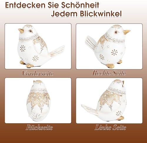 Boho White Bird Figurine for Home Decor,Resin Shelf Accent Sculpture - Image 3