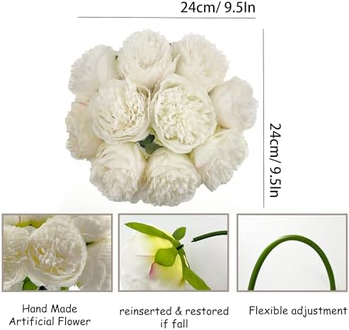 2 Bouquet 10Heads Artificial Fake Peony Flowers Silk Faux Flower for Home Office Party Wedding Decorations - Image 3