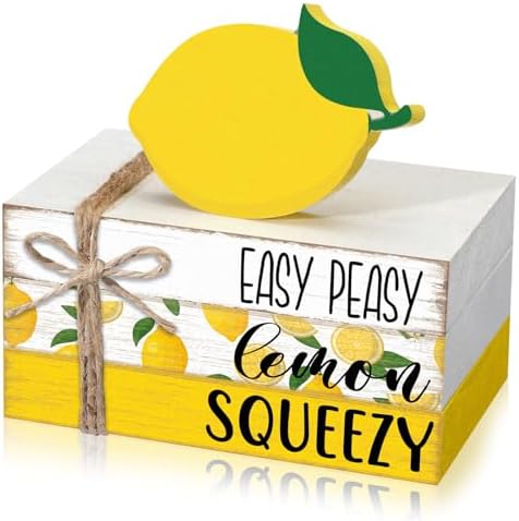 Geelin 4 Pcs Lemon Kitchen Decor Table Decoration Wooden Book Stack Signs by Geelin