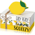 Geelin 4 Pcs Lemon Kitchen Decor Table Decoration Wooden Book Stack Signs by Geelin
