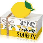 Geelin 4 Pcs Lemon Kitchen Decor Table Decoration Wooden Book Stack Signs by Geelin