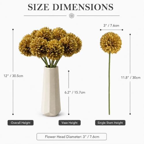 Mandy's 12pcs Artificial Gold Ball Chrysanthemum Flowers - Image 3