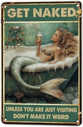 Mermaid Sign Vintage Tin Wall Decor Get Naked Sign Don't Make It Weird Iron Painting Mermaid Poster for Home Living Room Bathroom Toilet Hotel 12x8 Inch by KIYOYOHomeIsOurHappyPlace