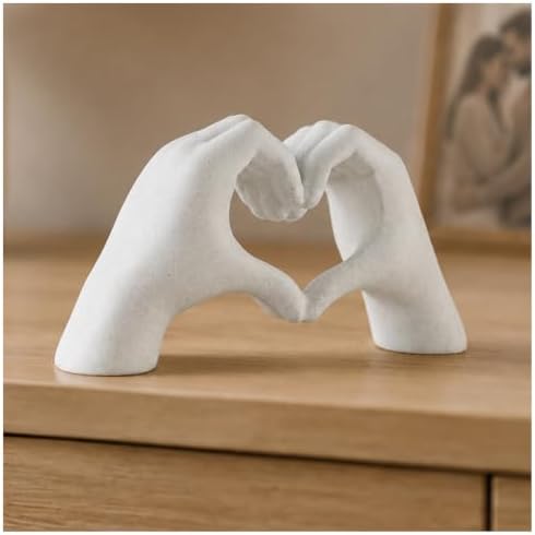 9.4" W White Heart Hands Sculpture, Modern Love Decor by Unknown