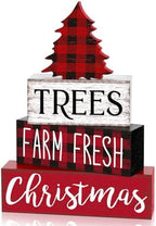 Marsui 4 Pcs Christmas Table Decor Wooden Christmas Trees Signs Block by Marsui