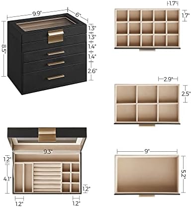 SONGMICS Jewelry Box Organizer, 4-Layer Storage with 3 Drawers, Glass Lid - Image 5