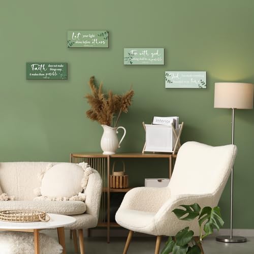 4 Pieces Christian Bible Verses Wall Decor Wooden Religious Art Green Sage Bathroom Decor Religious Gifts for Women Office Home Bedroom Bathroom Living Room(Green 10x4 Inches) - Image 4