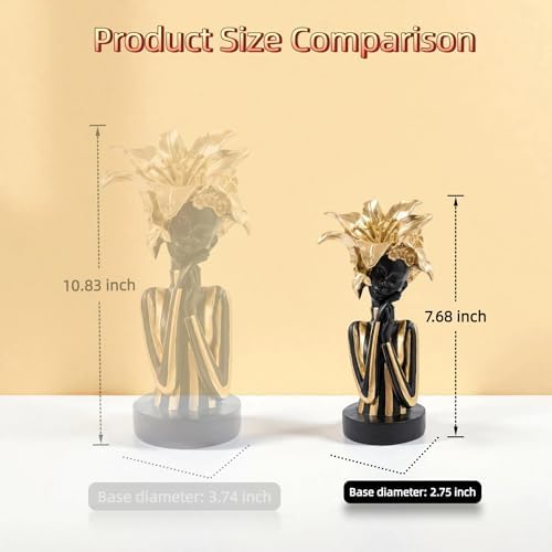 Lescafita African Woman Art Sculpture with Gold Floral Crown, Exquisite African Statue, Emotional Modern Home Art Gift for Various Settings Such as Home, Bookshelves, desks, or Offices(7.68 inch - Image 3