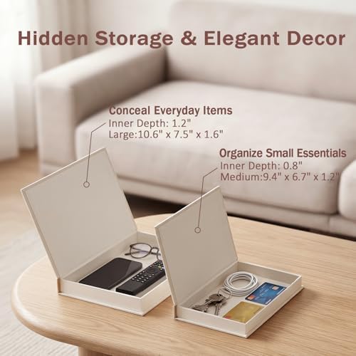 Set of 2 Premium Linen Decorative Books with Hidden Storage - Stackable Faux Book Box for Coffee Table Styling & Organization, Real Fabric Cover Fake Books as Display Riser for Shelf & Entryway - Image 4