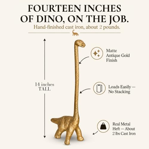WallCharmers Gold Dino Paper Towel Holder & Metal Toilet Paper Holder Stand - Image 3