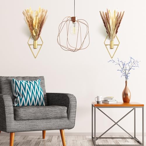 Peryiter 2 Pcs Boho Pampas Wall Art Decor Hanging Metal Wall Art, Gold - Image 4