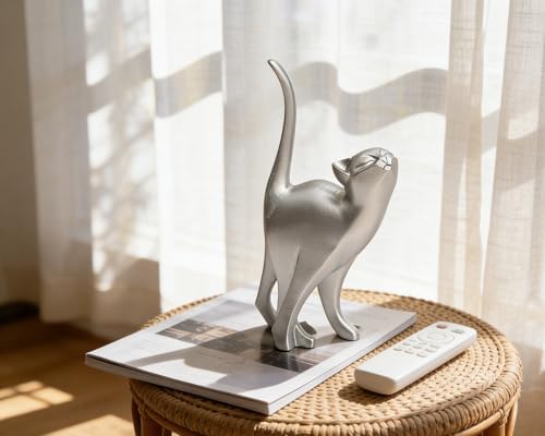 7 Inch Silver Proud Cat Statue - Image 3
