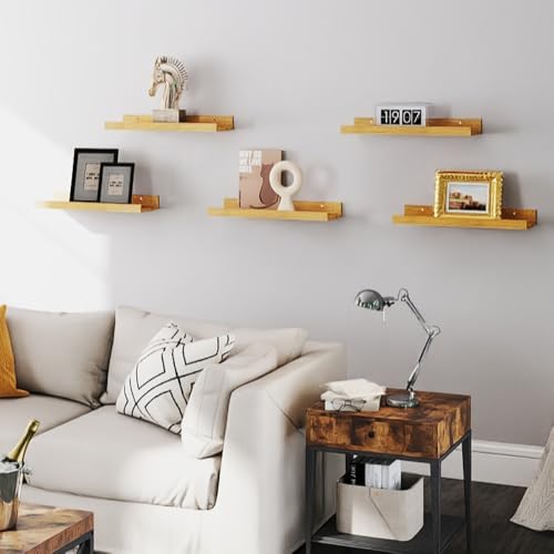 RICHER HOUSE 5-Set Floating Shelves with Lip, Oak Wall Mounted Wood Shelf - Image 7
