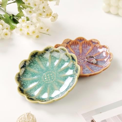 Lotus Ring Holder Dish Small Indoor Ash Tray, Ceramic Dessert Plate Trinket Jewelry Holder Organizing Necklace Earrings for Parents Friends Sister, Deep Purple. All Jewelries Are NOT Included. - Image 5