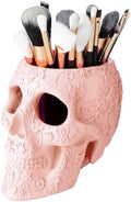 Skull Makeup Brush Holder, Pen Holder, Vanity, Desk, Office Organizer, Stationary, Decor Planter, Candy Bowl, Goth Decorations, Extra Large, Skulls Gothic Skull & Bones Organizer Bathroom (Cloud Pink) by TheWineSavant