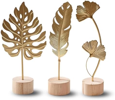 Gold Leaf Home Decor Set - Metal Leaves Statues, Modern Artistic Sculptures for Living Room, Office, Shelf & Home Decorative, Handmade 3D Botanical Accents by Uimoky
