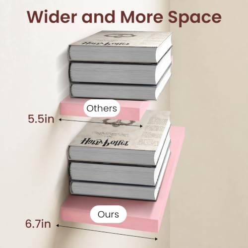 BAYKA Pink Floating Shelves 22.5in, Set of 3, Wall Mounted for Wall Decor - Image 5