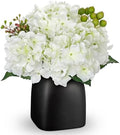 Briful Artificial White Hydrangea Arrangement, Matte Black Vase Centerpiece by Briful