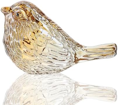 Champagne Crystal Glass Bird Figurine Blown Table Centerpiece Decor by HDHYALINEDORA