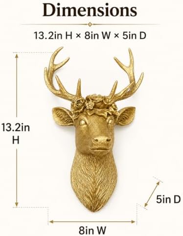 GUSFREUD Gold Animal Head Wall Decor - 13" Resin Deer Head Wall Art For Home Decor, Deer Wall Sculptures for Living Room, Bedroom, Kitchen, Unique Gift Idea - Image 3