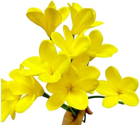 10 pcs Yellow Artificial Plumeria Flowers with Stems,13inch Real Touch - Image 2
