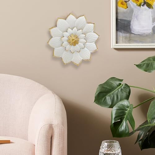 LIFFY 9.2“ White and Gold Metal Flower Wall Art, Modern Rustic Floral Decor for Indoor Living Room Bedroom Office Outdoor Garden Patio Yard - Image 4